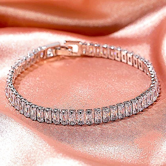 Sterling Silver Baguette Diamond Tennis Bracelet - Picture 7 of 15